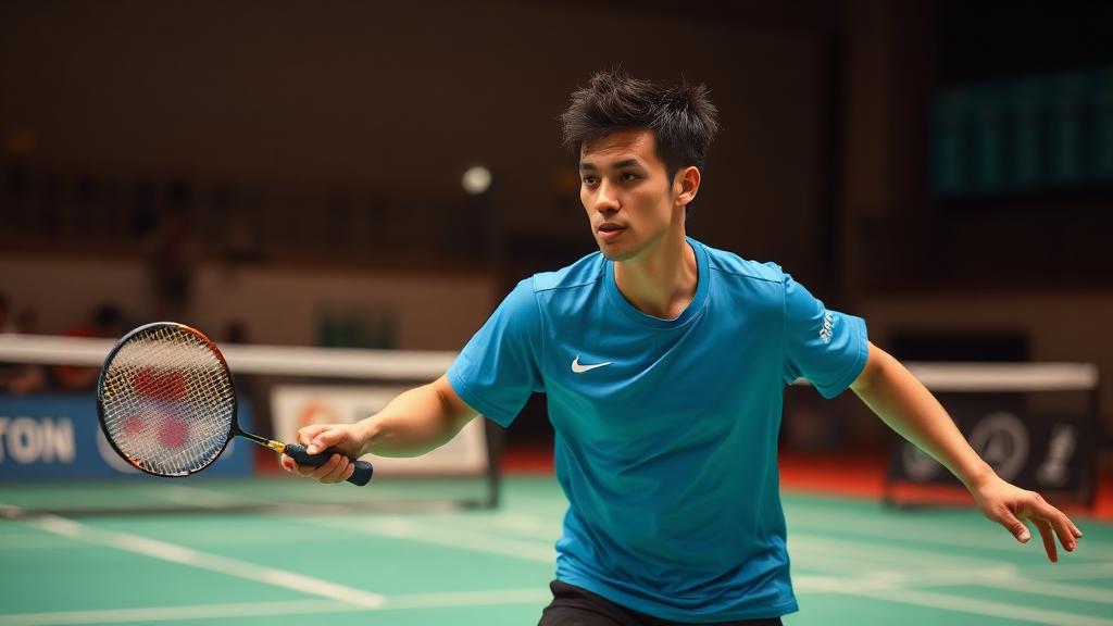 Joueur de badminton en action sur le court - Sophrologie performance badminton, préparation mentale sportif et gestion du trac en compétition à Toulouse par iBtiSophrologie