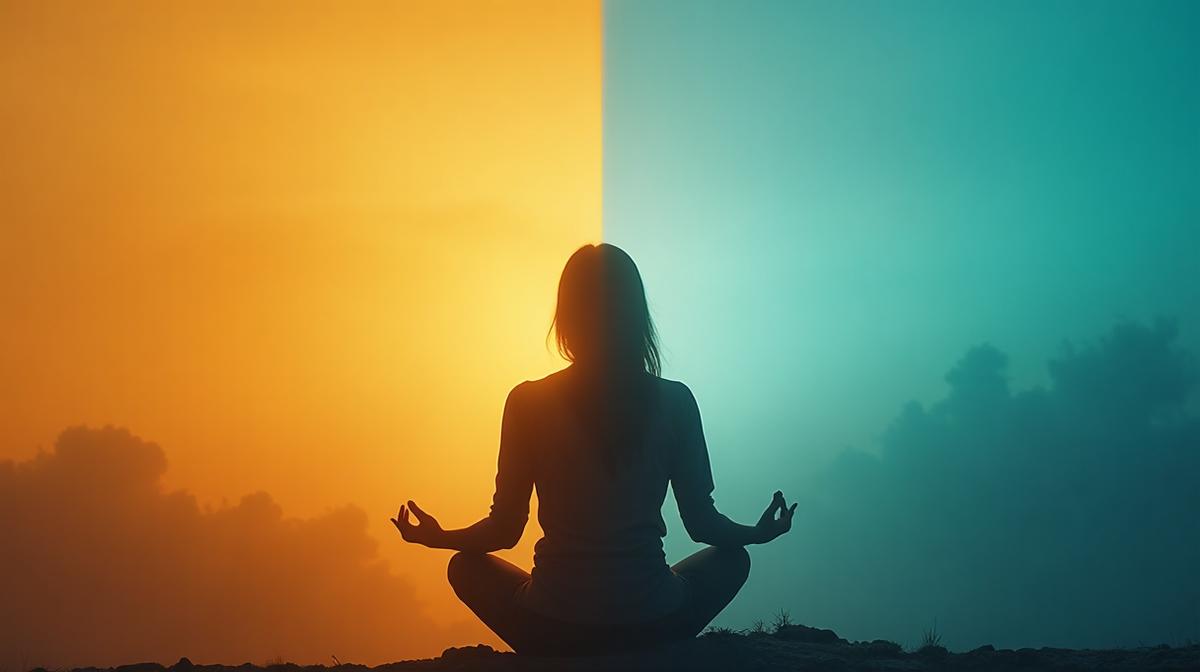 Silhouette en méditation représentant le conflit interne entre corps et esprit - Sophrologie alignement, dissonance cognitive et réconciliation corps-esprit à Toulouse par iBtiSophrologie