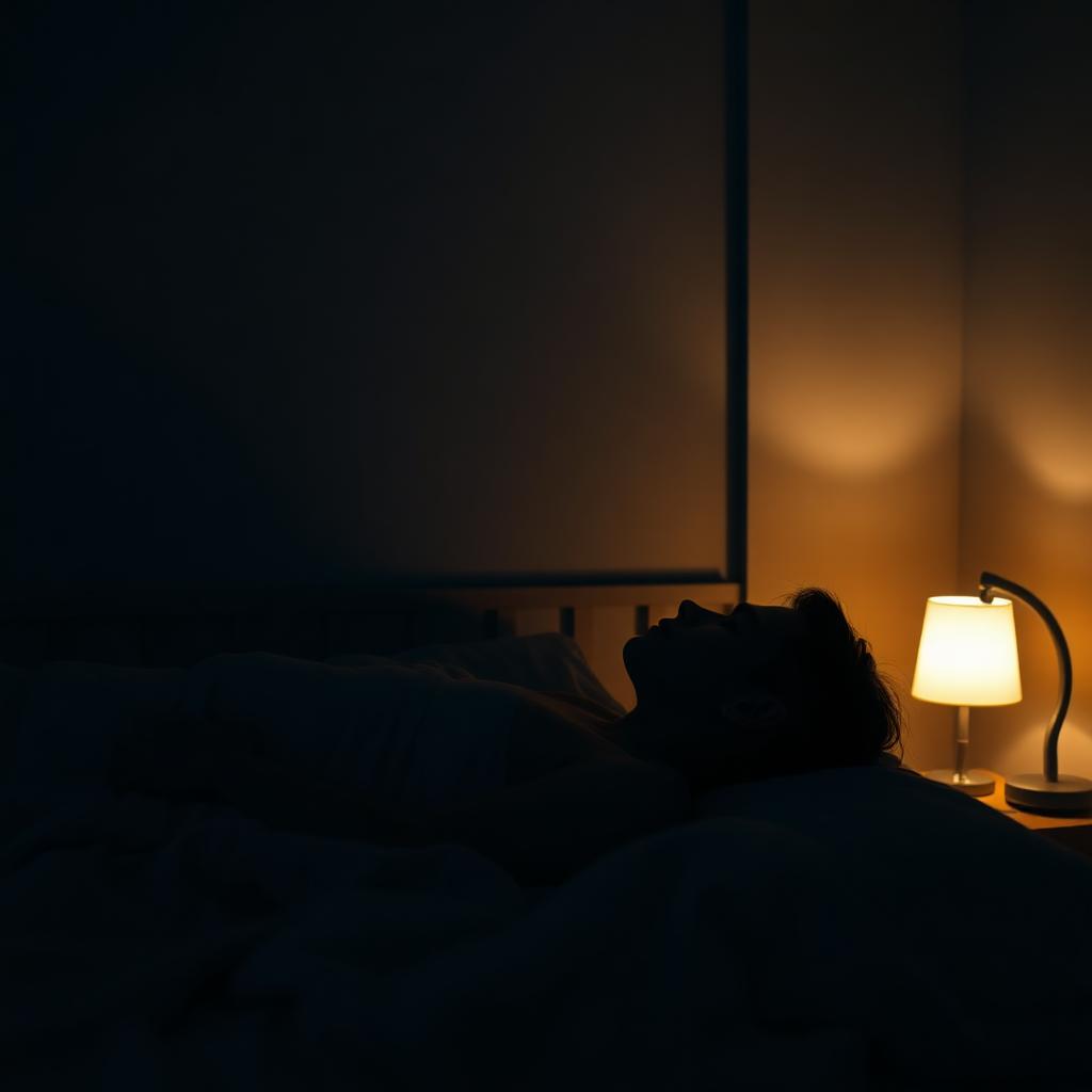 Personne éveillée dans son lit la nuit souffrant de ruminations nocturnes et insomnie - Sophrologie sommeil cortisol mélatonine méthode naturelle Toulouse par iBtiSophrologie