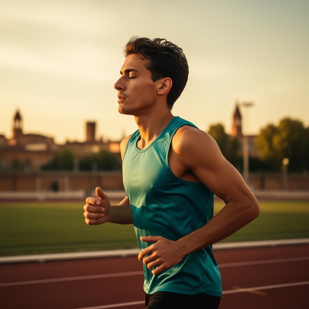 Sophrologie pour sportifs à Toulouse : athlète en préparation mentale et visualisation de performance avant la compétition sur piste d'athlétisme